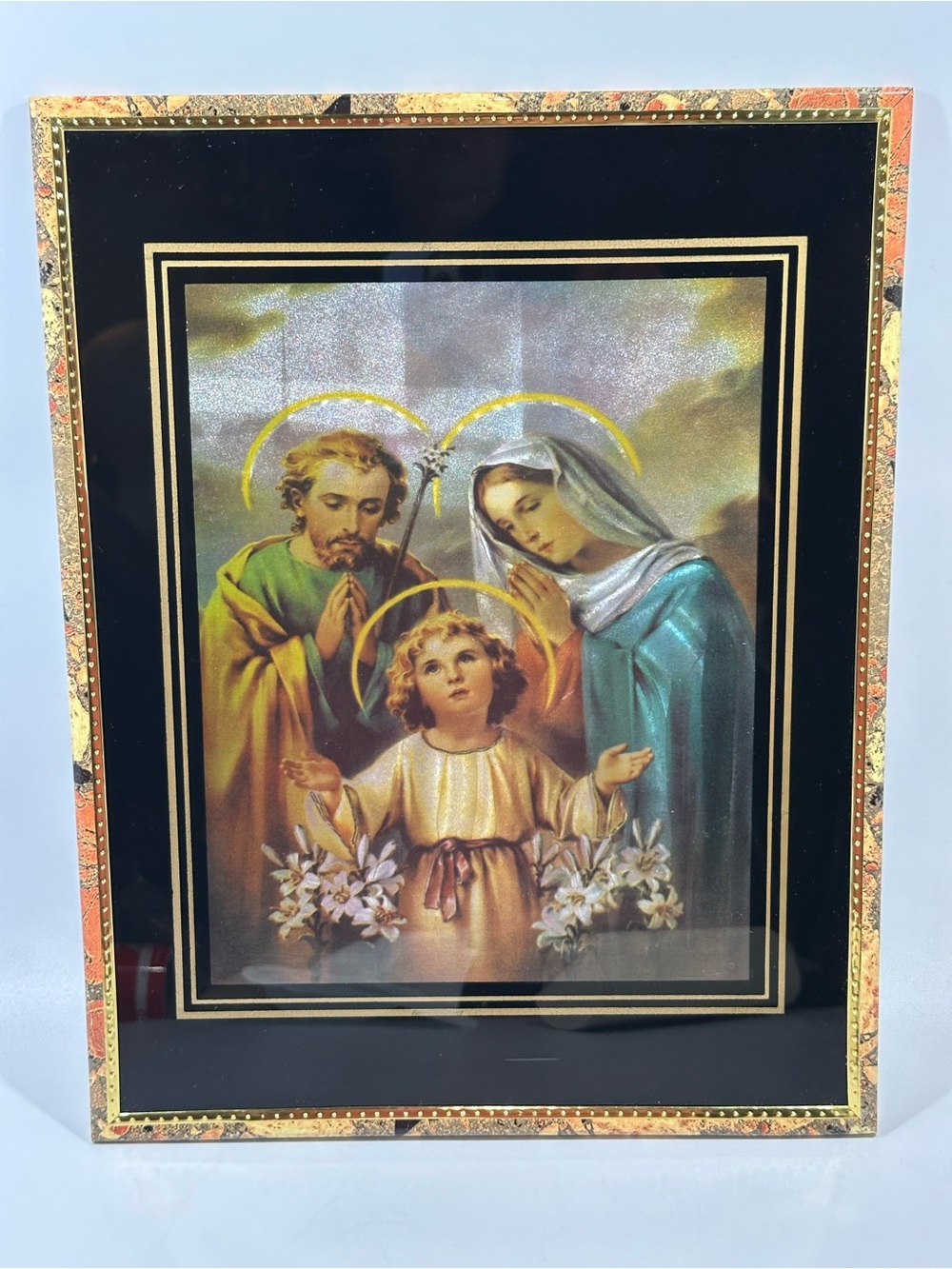 Holy Family Jesus Joseph Mary Religious Art Picture Framed Metallic Shimmer